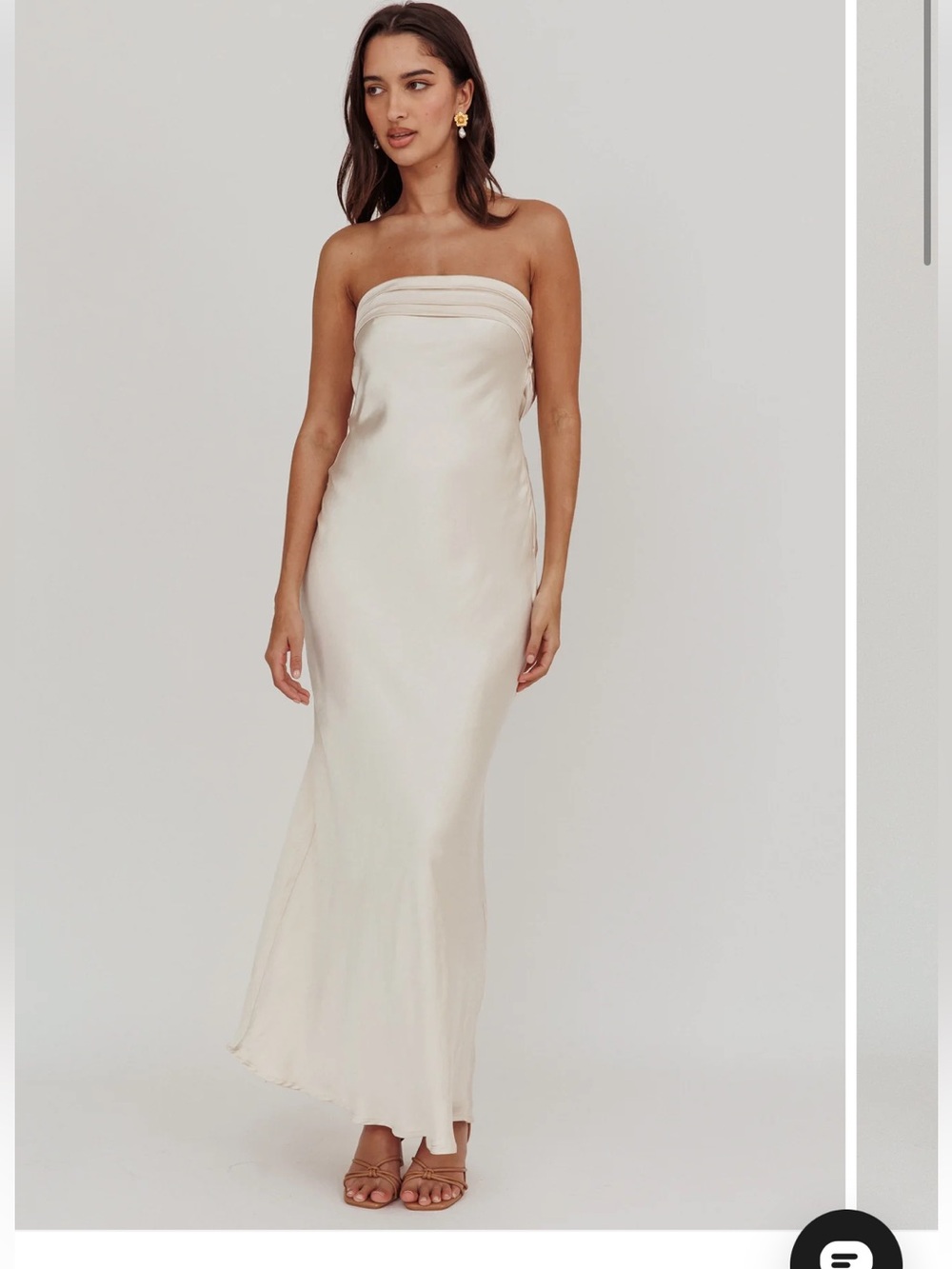 Kona Strapless Pleated Bust Satin Maxi Dress Champagne